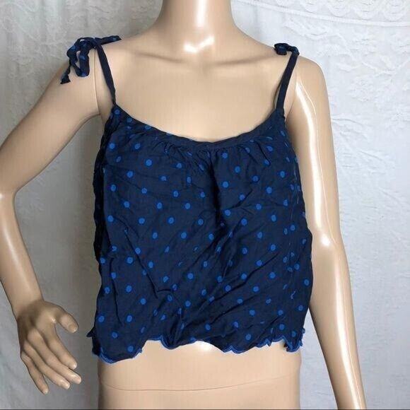Blue Polka Dot Cropped Tie Tank Top - Picture 1 of 6